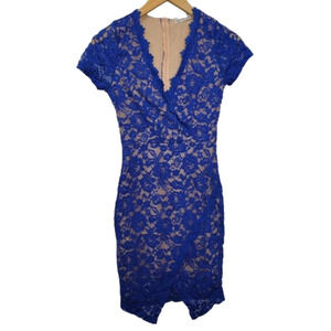 Blue lace with nude under with low v cut